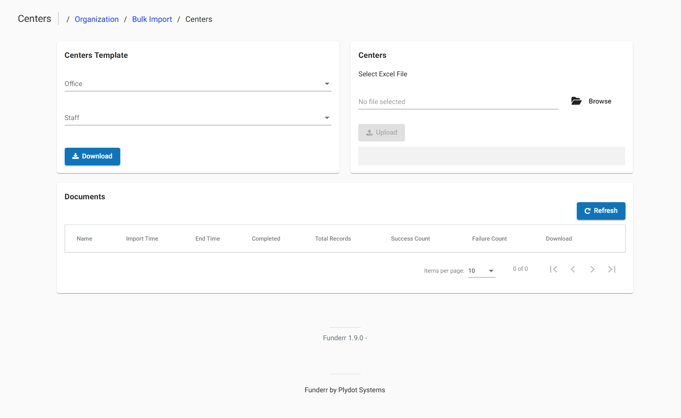 Bulk Import Centers Screen Bulk Import Centers Screen