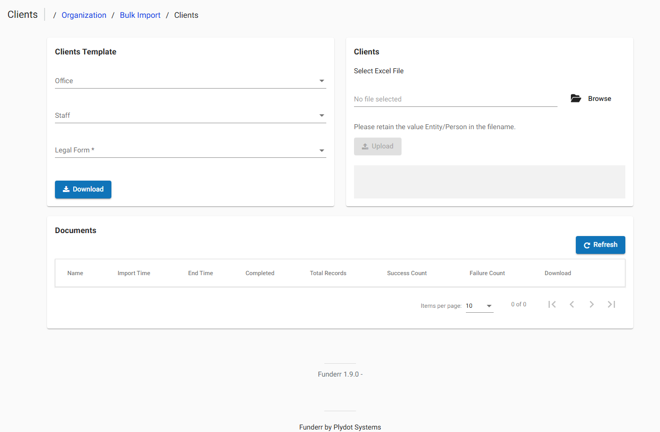 Bulk Import Clients Screen Bulk Import Clients Screen