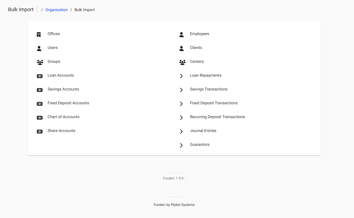 Bulk Import Screen Bulk Import Screen