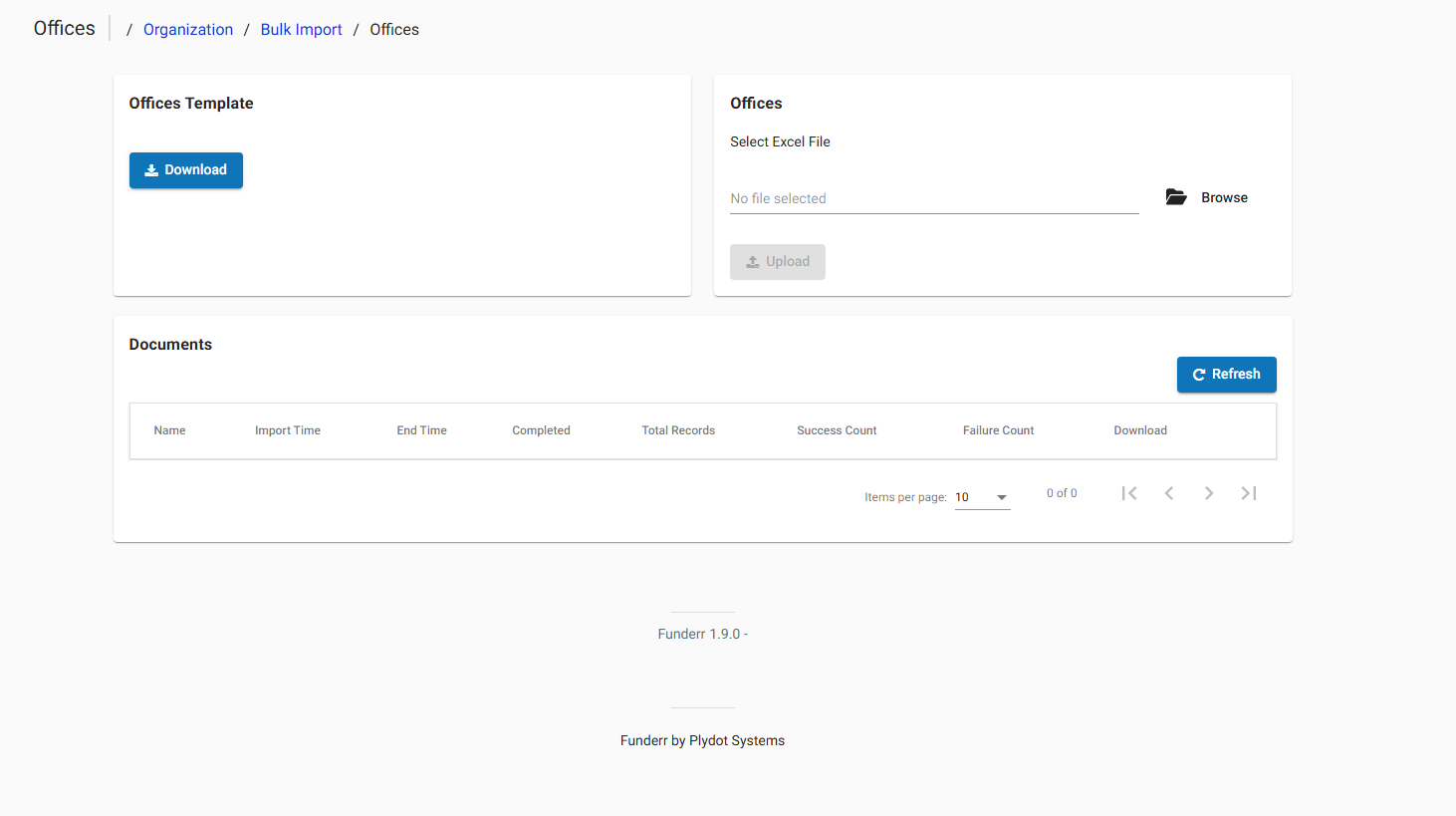 Bulk Import Offices Screen Bulk Import Offices Screen