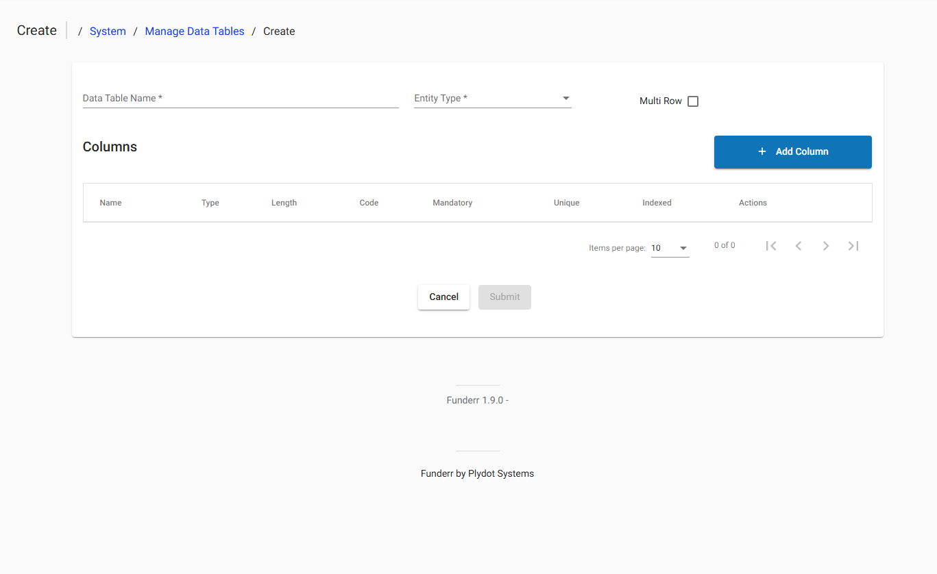 Create New Data Table Create New Data Table