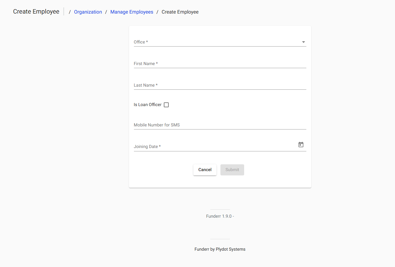 Create Employee Form Create Employee Form