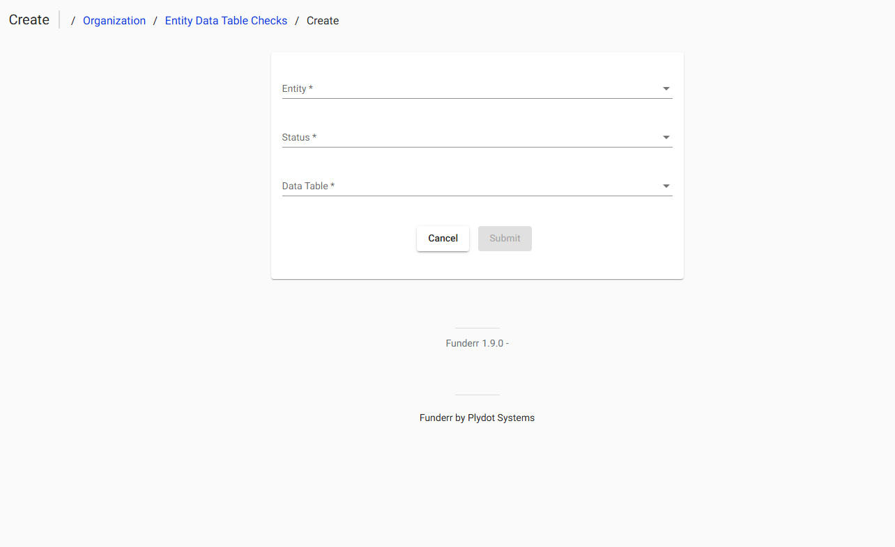 Create Entity Data Table Checks Form Create Entity Data Table Checks Form
