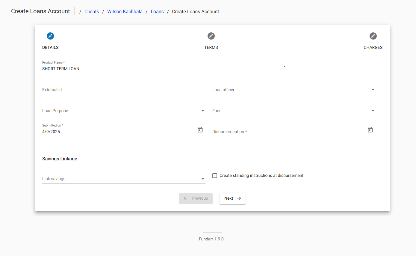 Create Loan Account - Loan Details Create Loan Account - Loan Details