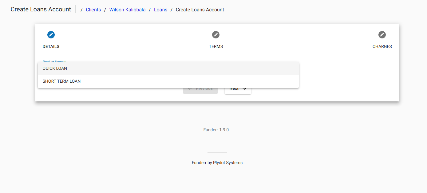 Create Loan Account - Select Product Create Loan Account - Select Product