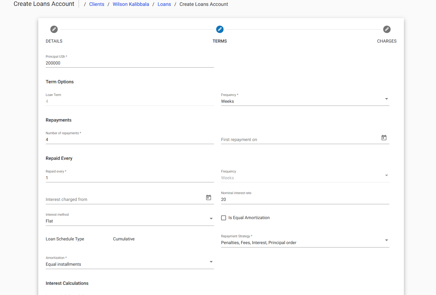 Create Loan Account - Loan Terms Create Loan Account - Loan Terms