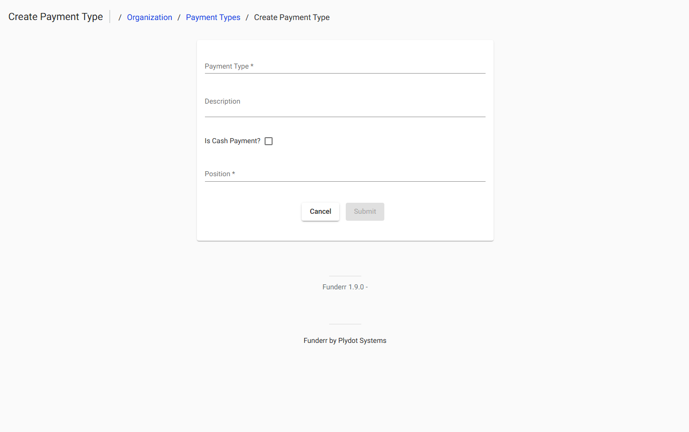Create Payment Type Form Create Payment Type Form
