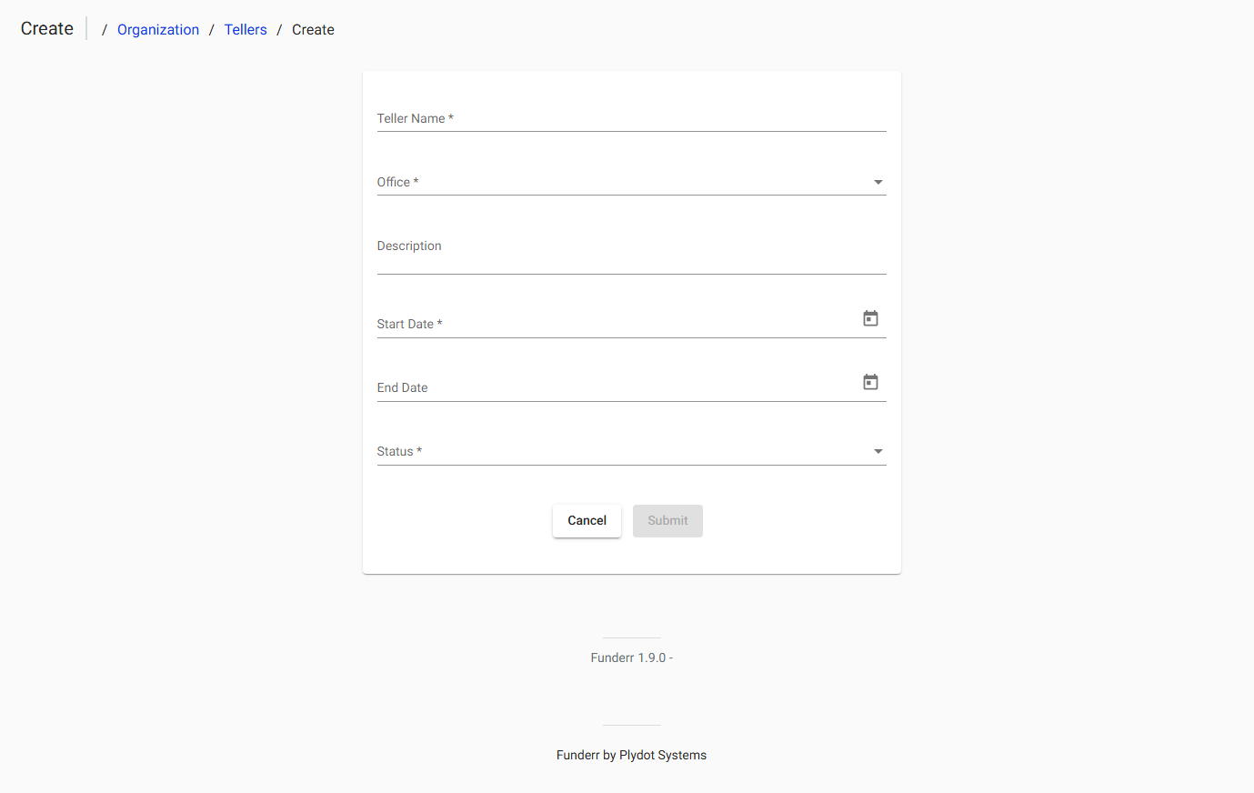 Create Teller Form Create Teller Form