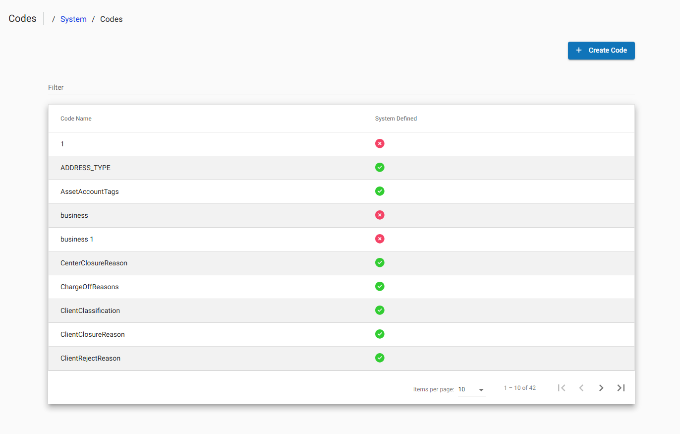 Manage Codes Manage Codes