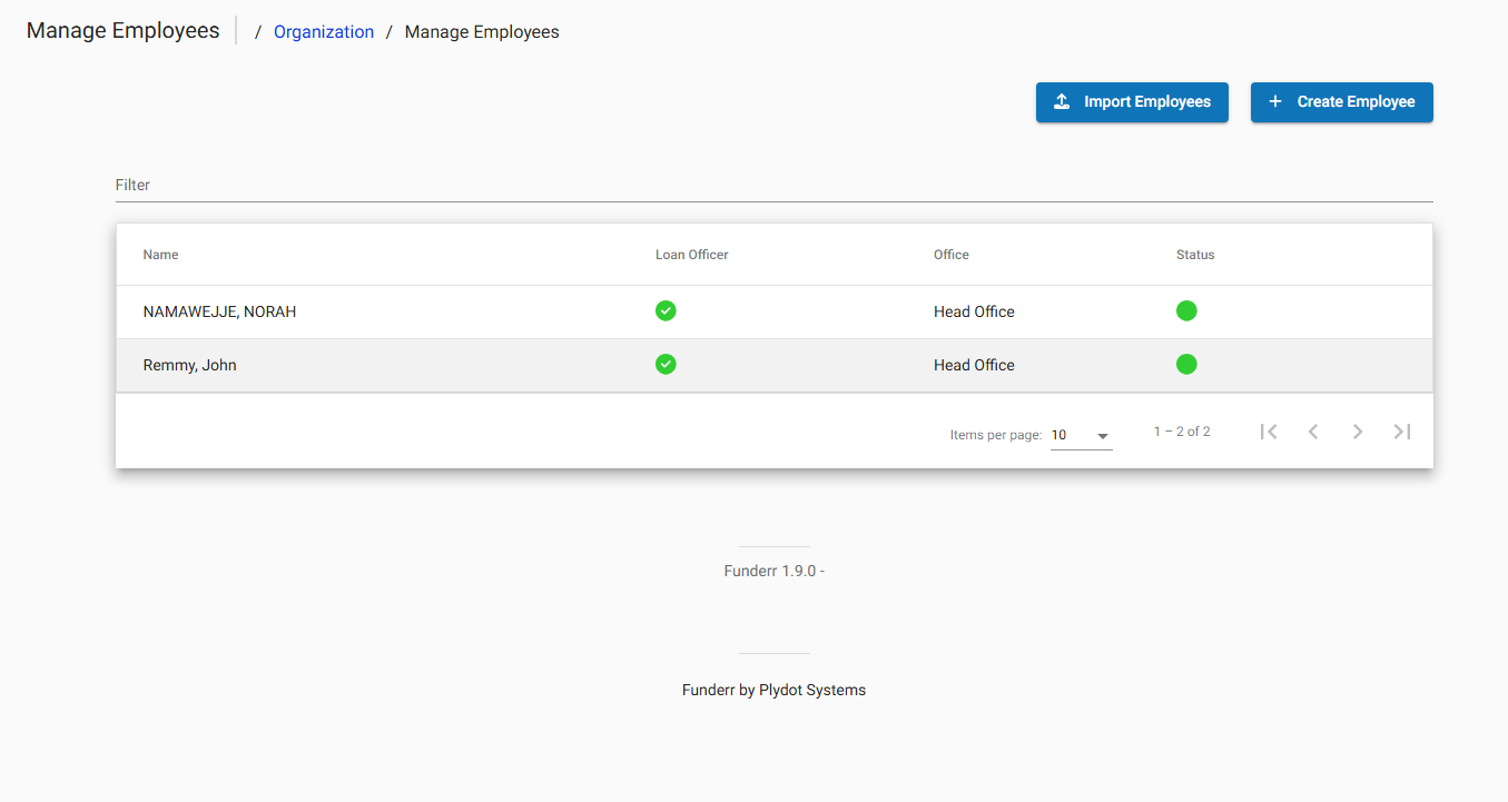 Manage Employees List Screen Manage Employees List Screen