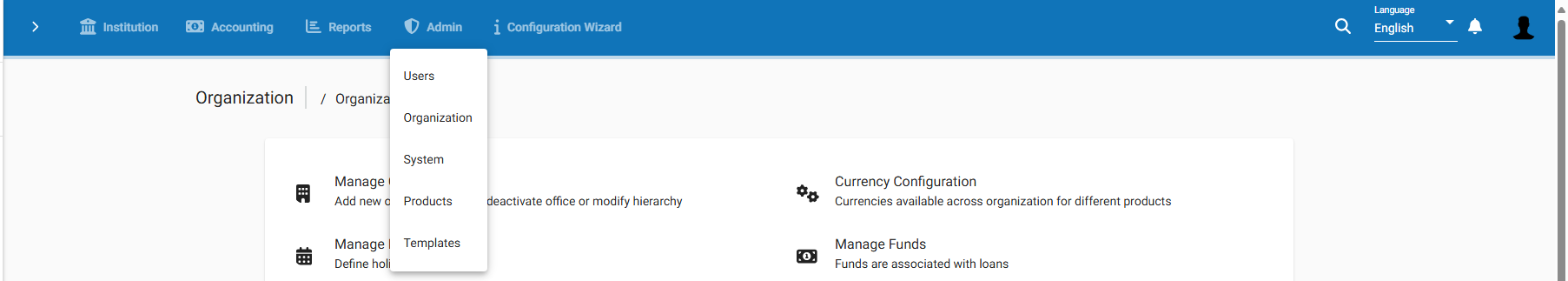 Organization Menu Option Organization Menu Option