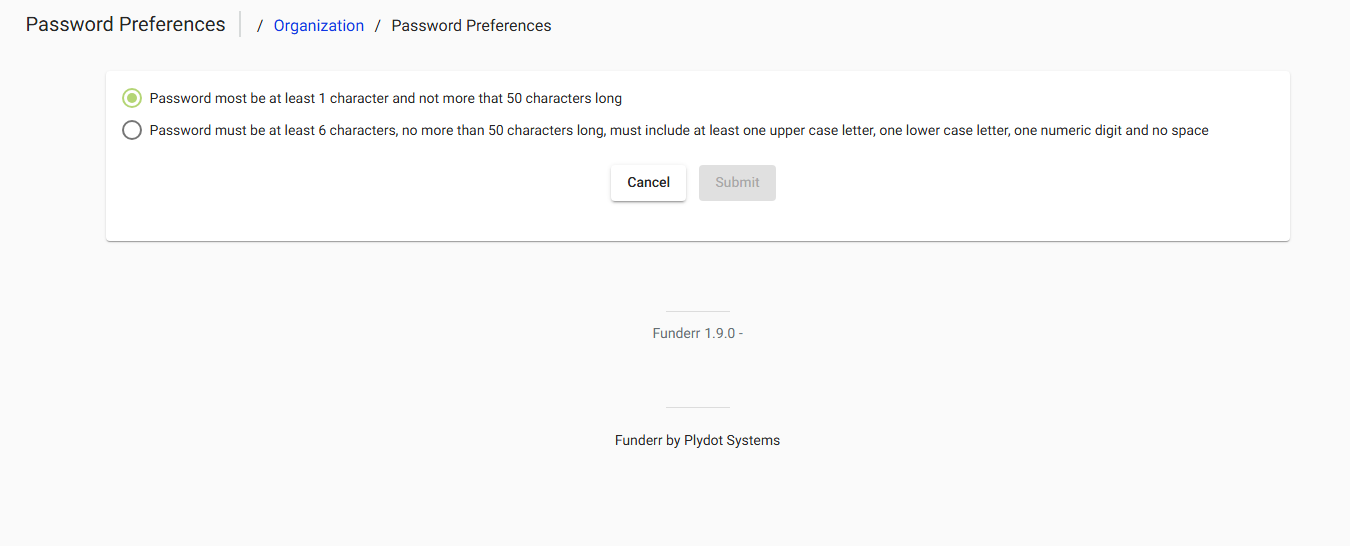Password Preferences Configuration Screen Password Preferences Configuration Screen