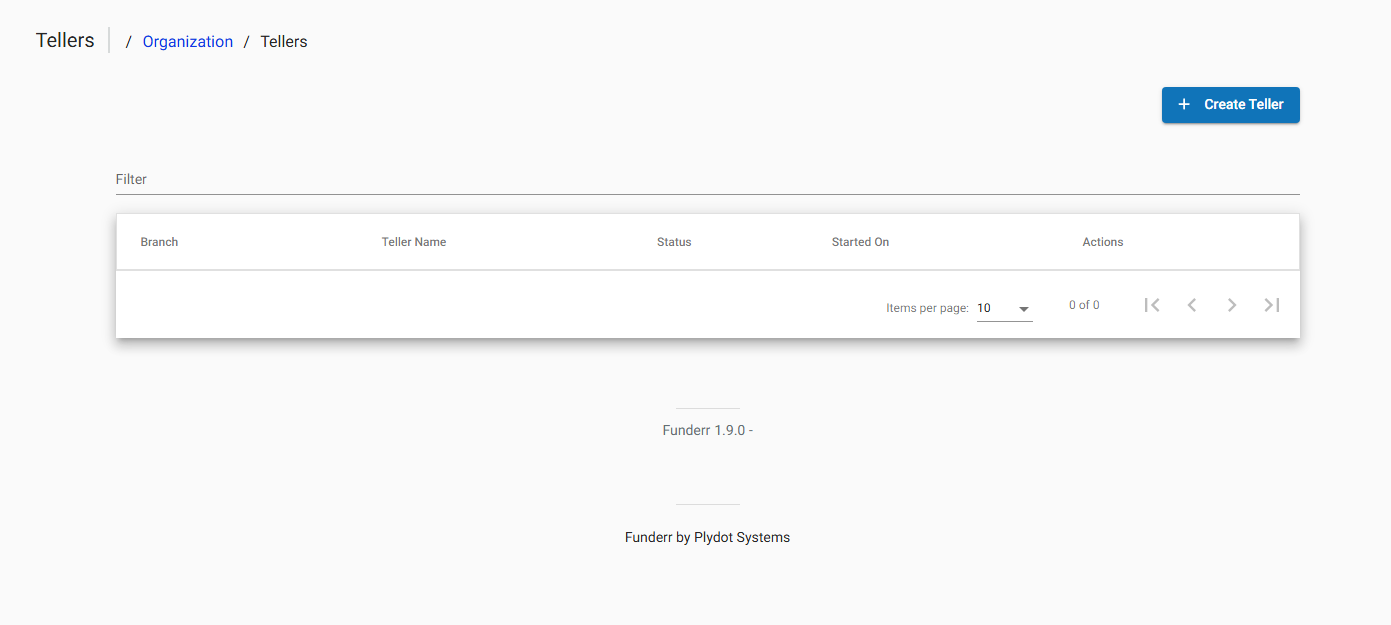 Teller / Cashier Management List Screen Teller / Cashier Management List Screen